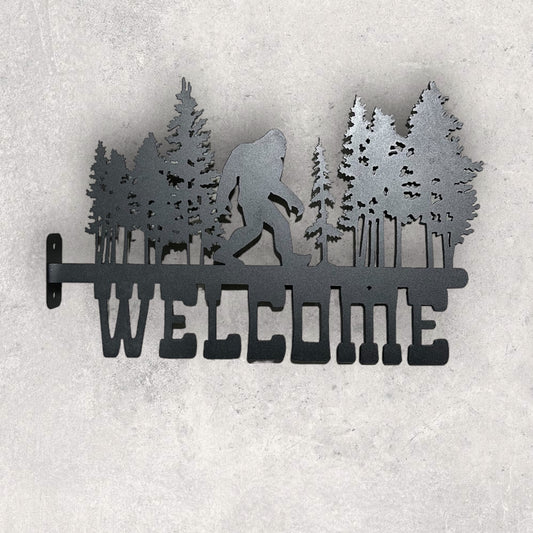 Sasquatch Welcome Post Mount | Bigfoot Metal Art | Outdoor Decor